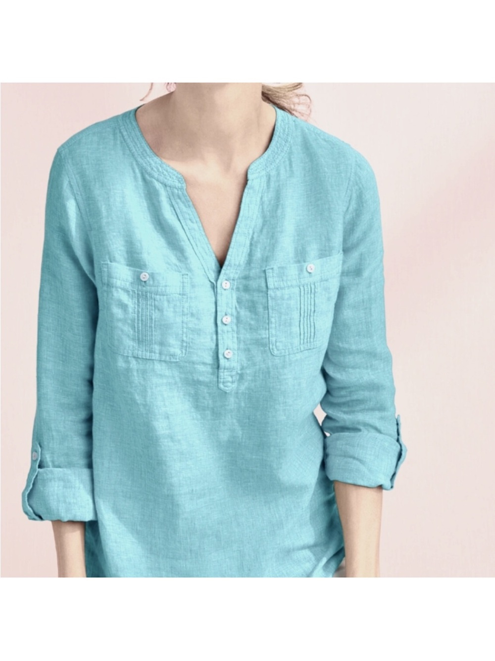 Talbots White Linen Blend Tunic Top L